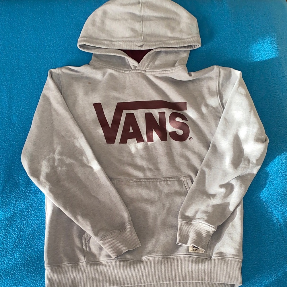 Vans Heather Gray Hoodie with Burgundy Logo